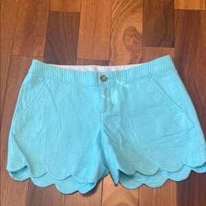 Lilly Pulitzer Sky Blue Scalloped High Waist Shorts